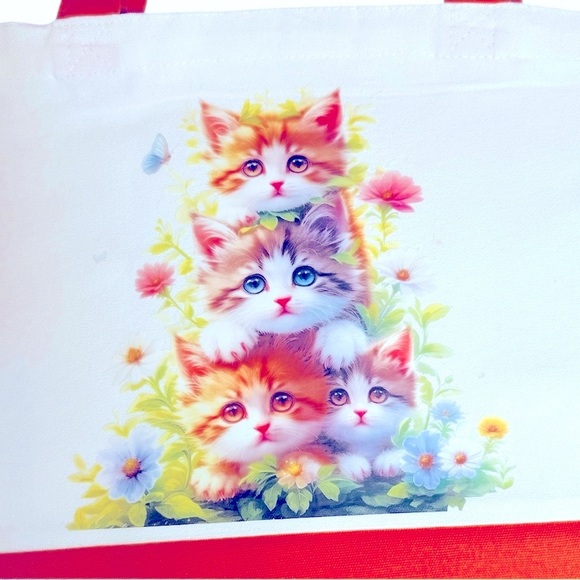 Large Canvas Tote Bag with Stack of Kittens Art | Hand Pressed | 17”x14” | New - Picture 3 of 4